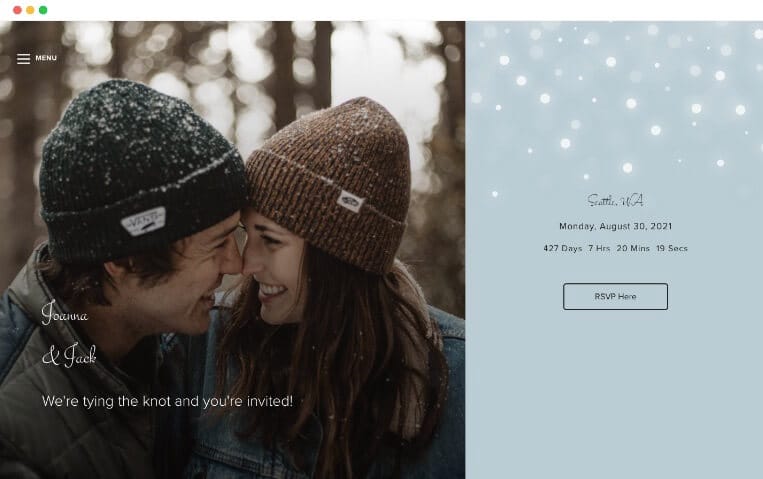 plantillas de sitios web de bodas de invierno nieve ligera