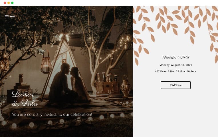 plantillas de sitios web de bodas de invierno hojas bronceadas